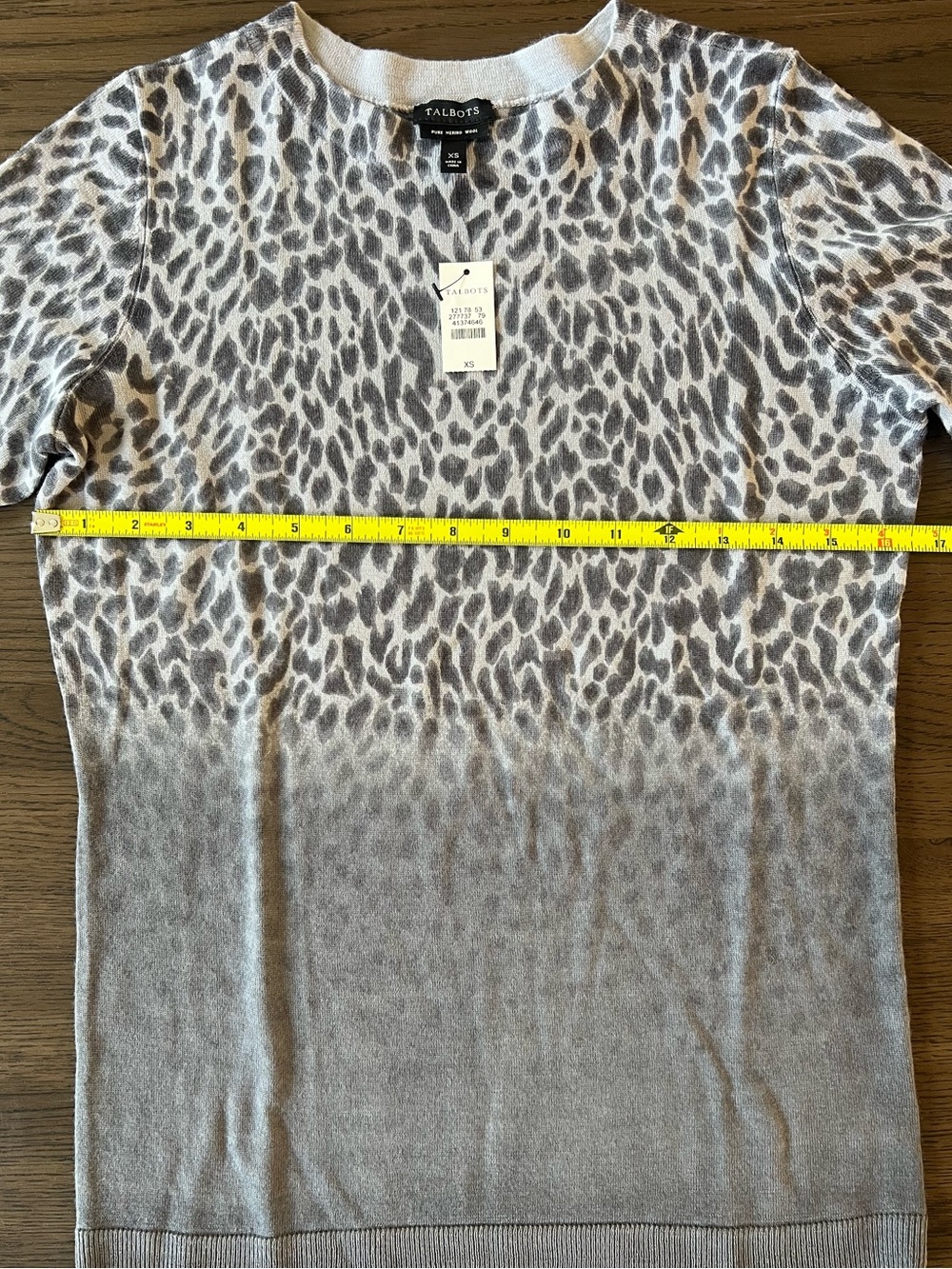 Talbots Merino Wool Lightweight Sweater Gray Leopard 3/4 Sleeve Workwear Office - Picture 6 of 7